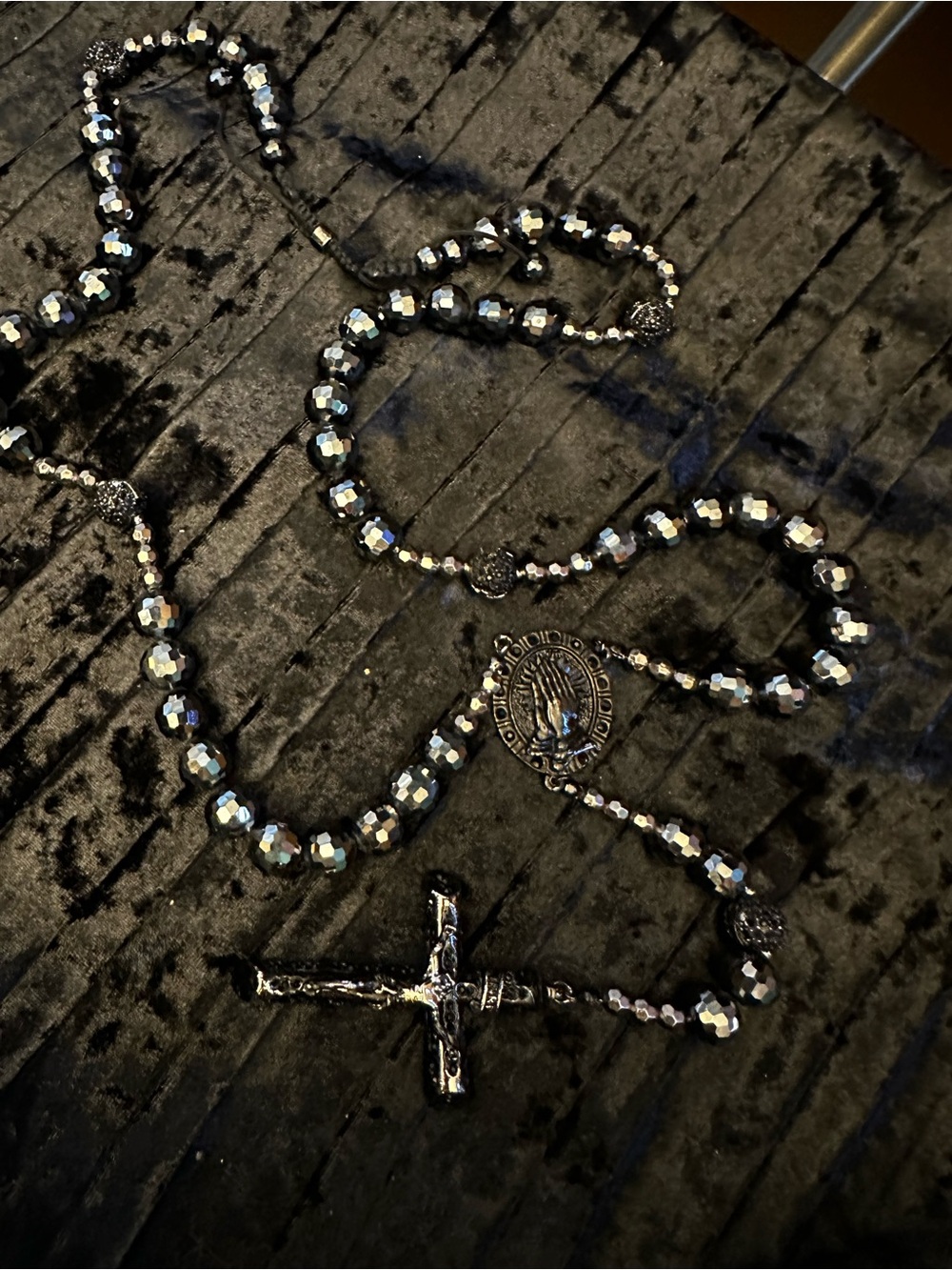 Women's Iridescent Bead Rosary Necklace with Cross